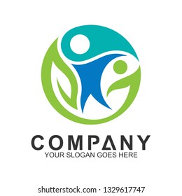family logo with leaf and water splash in circle shape, healthy and lifestyle logo icons
