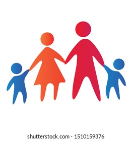 Family Logo People Human Figures Simple Set Children Dad and Mom Together