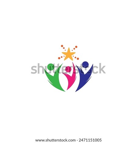 family logo reaching for the stars in colorful flat vector design style