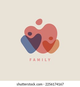 Family logo in shape of heart. Father, mother and baby. Family icon
