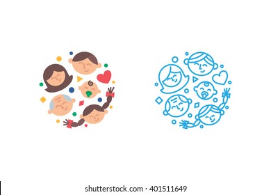 Family logo template. Vector illustration modern flat and line style