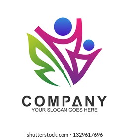 family logo vector with leaf in flat style,for health and medical