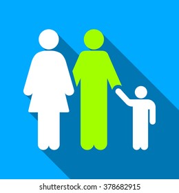 Family long shadow vector icon. Style is a flat light symbol with rounded angles on a blue square background.
