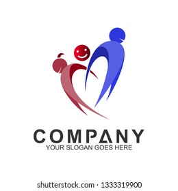 family love and care logo design template, family vector in heart shape