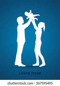 Family love designed using line colorful pixels on moonlight background graphic vector.