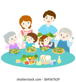 family love eating fresh vegetable cartoon vector illustration