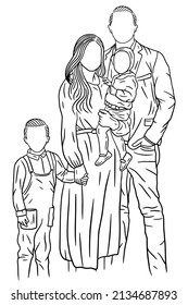 Family With Love Happy Wife and Husband With Baby and Child Line Art illustration