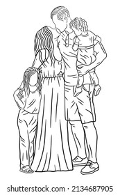 Family With Love Happy Wife and Husband With Baby and Child Line Art illustration