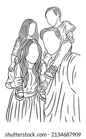 Family With Love Happy Wife and Husband With Baby and Child Line Art illustration
