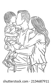Family With Love Happy Wife and Husband With Baby and Child Line Art illustration