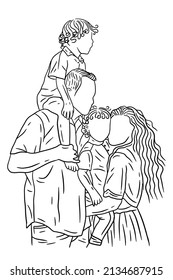 Family With Love Happy Wife and Husband With Baby and Child Line Art illustration