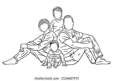 Family With Love Happy Wife and Husband With Baby and Child Line Art illustration