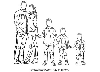 Family With Love Happy Wife and Husband With Baby and Child Line Art illustration