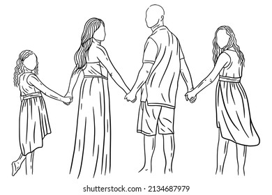 Family With Love Happy Wife and Husband With Baby and Child Line Art illustration