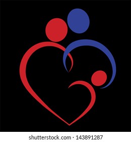 Family love heart icon. Parents and baby symbol, vector