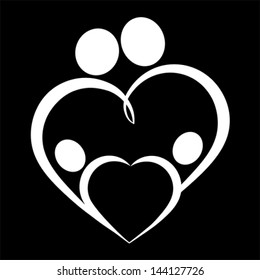 Family love heart icon. Parents and children, medical symbol. Twins baby vector