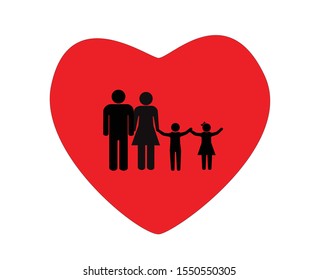 Family love in heart shape, vector illustration.