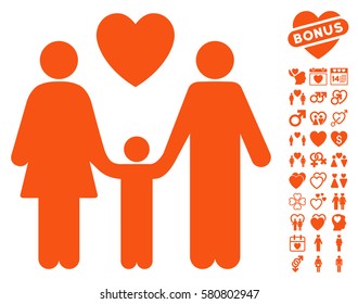 Family Love icon with bonus love icon set. Vector illustration style is flat iconic orange symbols on white background.