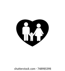 Family love icon - Mother, father and child in heart icon. Simple black family icon. Can be used as web element, family design icon on white background