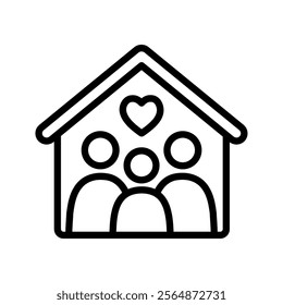 Family love icon. Parent and child silhouette. Parenthood, support, care, unity, together, relationship concepts. Outlined vector design isolated illustration.