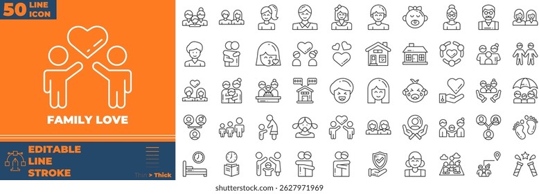 Family Love Line Editable Icons set. Vector illustration in modern thin line style of family love icons: care, health, help, etc