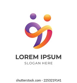 family love logo design, people and love combination logo with 3d colorful style