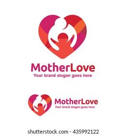 Family Love Logo, Mother And Child With Heart Symbol, Kid Brand Identity