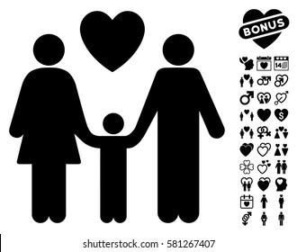 Family Love pictograph with bonus lovely graphic icons. Vector illustration style is flat iconic black symbols on white background.