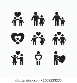 Family and Love silhouettes Icons - Minimalist Relationship Symbols vector art illustration.