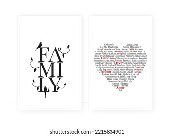 Family and love, vector. Scandinavian minimalist poster design. Typographical wall art design.