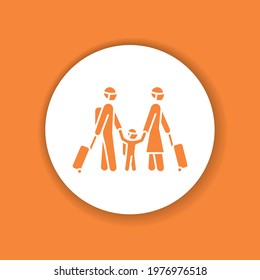 Family with luggage color glyph icon. Safe travel. Pictogram for web, mobile app, promo.
