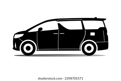 family luxury car in silhouette, transportation equipment icon, vector illustration