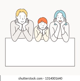 The family is lying on the floor looking forward. hand drawn style vector design illustrations.