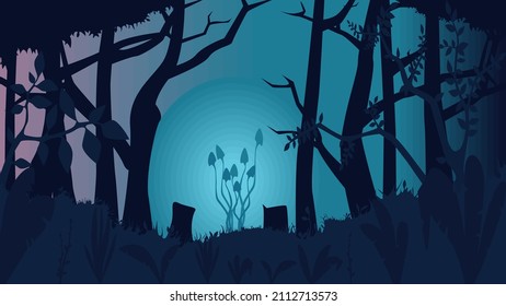 A Family Of Magical Glowing Mushrooms In A Mysterious Forest At Dusk