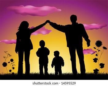família fazendo casa silhueta