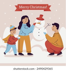 Family making snowman illustration vector design