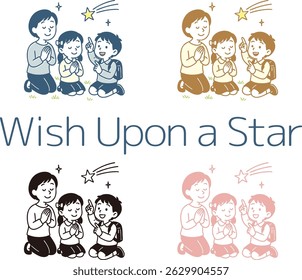 Family making a wish on a shooting star