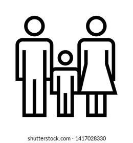 Family, male, female and child icons. 
.Simple design. Line vector. Isolate on white background.