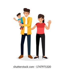 Family, Man, woman and son standing together, Husband and wife, Parents with child, couple with baby, flat design vector illustration