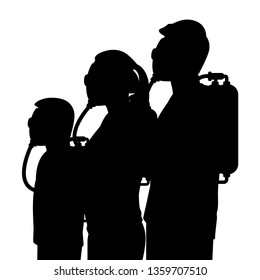 A family with mask for prevent pollution silhouette vector