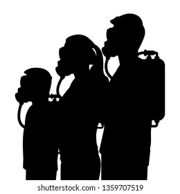 A family with mask for prevent pollution silhouette vector