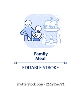 Family Meal Light Blue Concept Icon. Dinner With Family. Quality Time Together Abstract Idea Thin Line Illustration. Isolated Outline Drawing. Editable Stroke. Arial, Myriad Pro-Bold Fonts Used