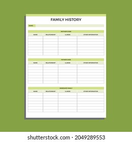 Family Medical History Planner Insert Page