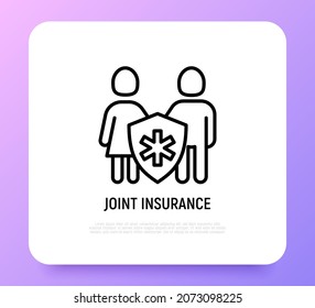 Family medical insurance. Joint insurance for couples thin line icon. Modern vector illustration.
