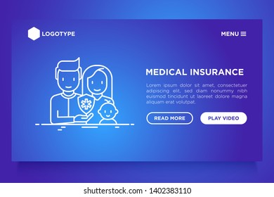 Family medical insurance web page template. Thin line icons: life insurance,  maternity program. Modern vector illustration.