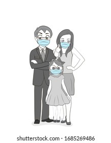 Family In Medical Masks. Protection Against Coronavirus. Medical Advice. Vector Illustration.