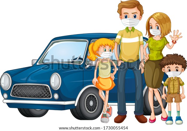 Family\
member wearing mask in front of car\
illustration