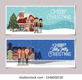 family members celebrating christmas in the neighborhood vector illustration design