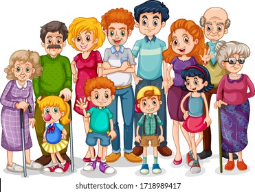 Family members with children and all relatives illustration