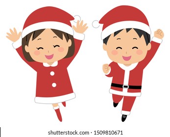 family members - children - in Christmas Santa costumes